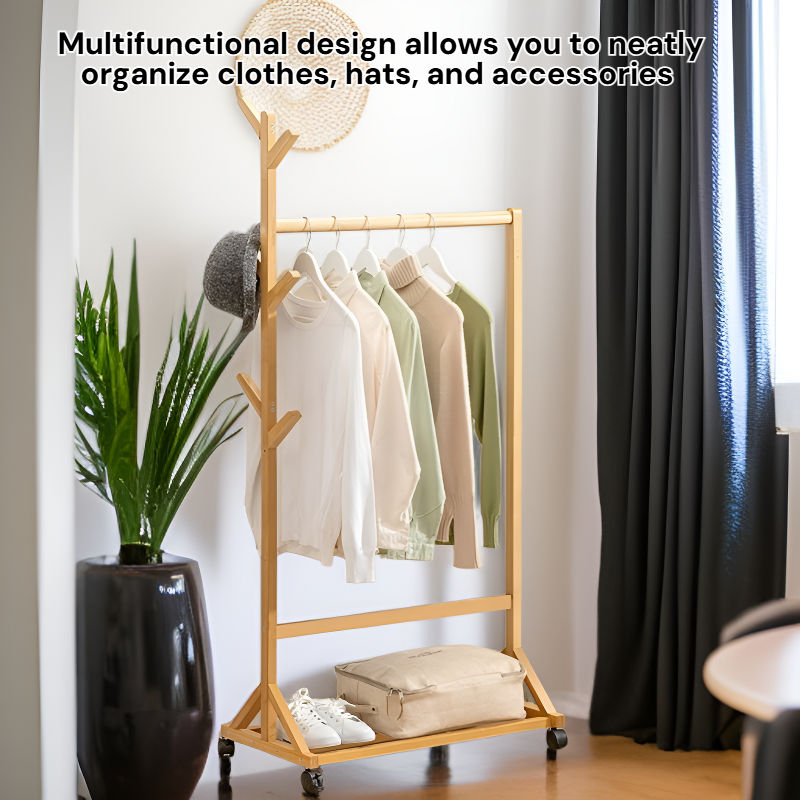 Solid Wood Clothes Hanger for Bedroom, Multifunctional Hat and Clothes Rack, Simple and Stylish