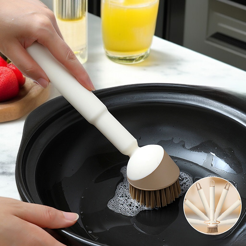 Cepillo de limpieza multiusos para ollas con mango largo, no daña la superficie