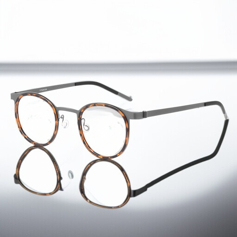남성 순티타늄 돋보기 안경 동그란 테 대모 스타일 빈티지 돋보기 안경 나사 없는 고화질 중장년 근시안경