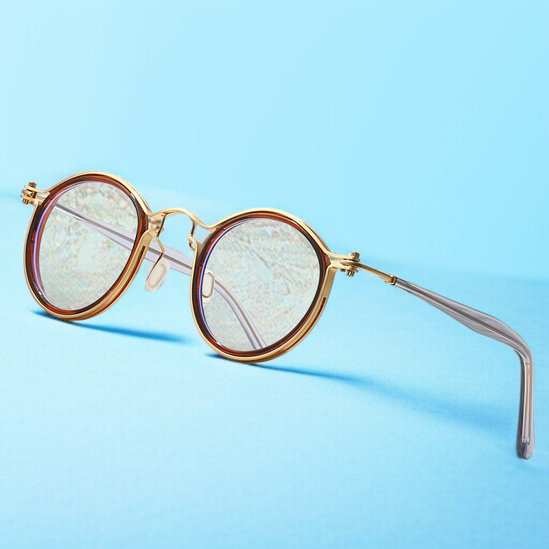 スイープブラックストームメガネレトロラウンドフレームアンチブルーメガネプレートメガネフレーム近視光学ミラーフラットミラー