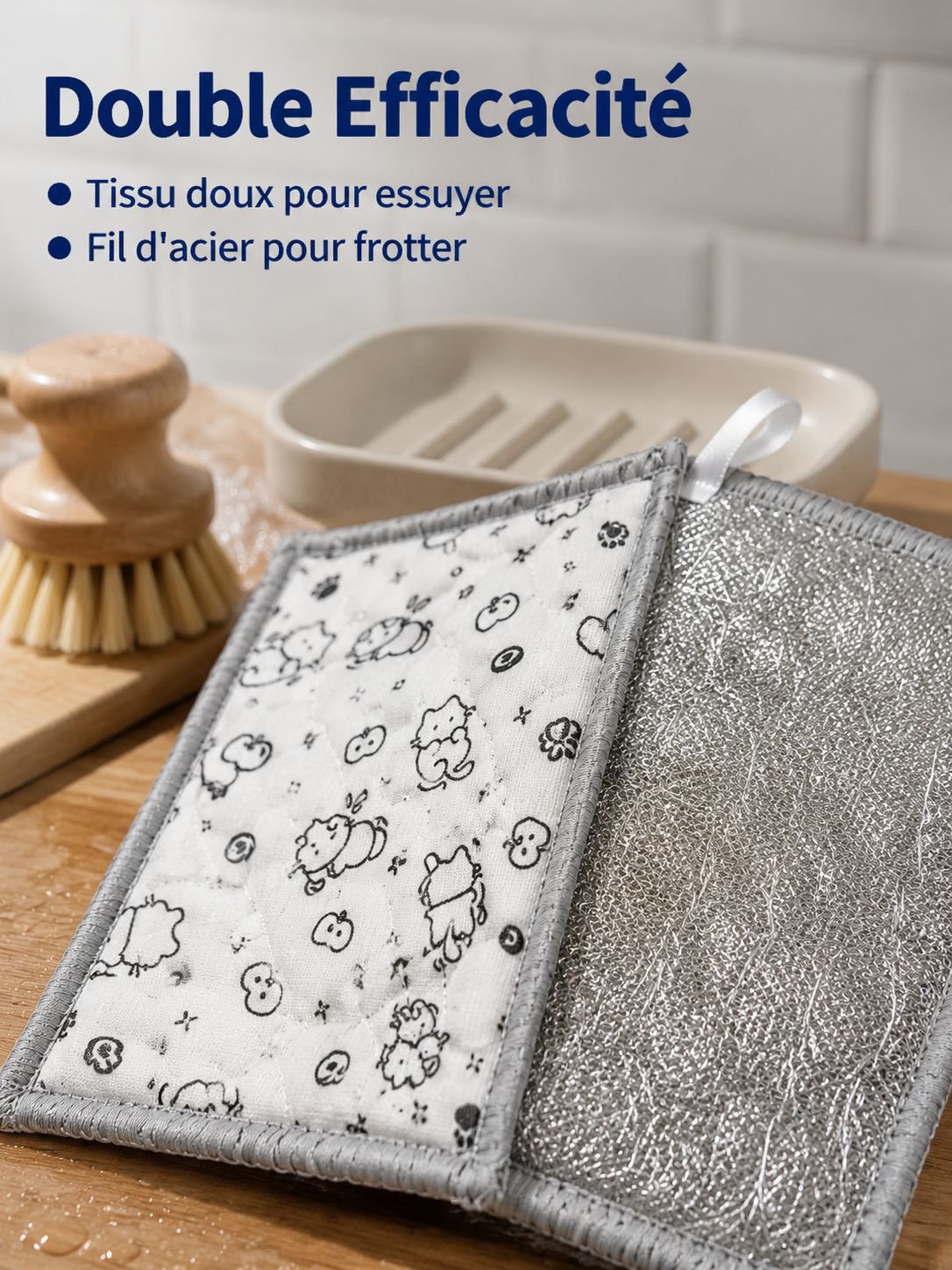 Chiffon de nettoyage en fil d'acier double face avec motif cartoon