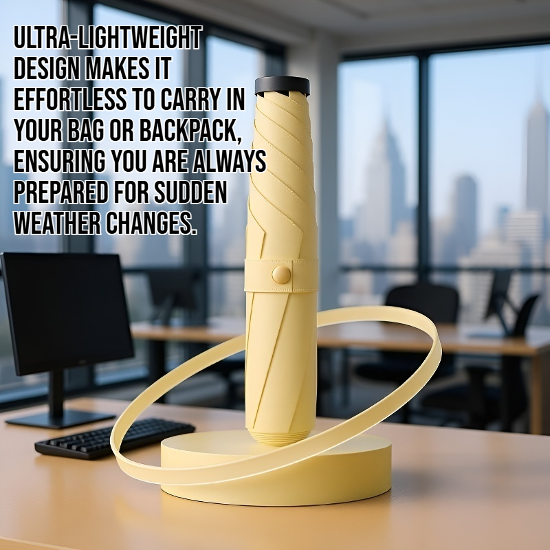 Ultra-lightweight, compact, portable three-fold black vinyl sun umbrella