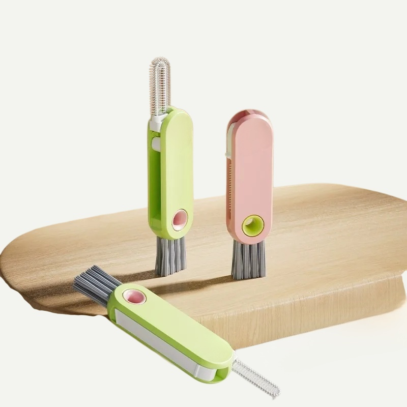 Three-in-one brush for cleaning bottles, nipples, and cups