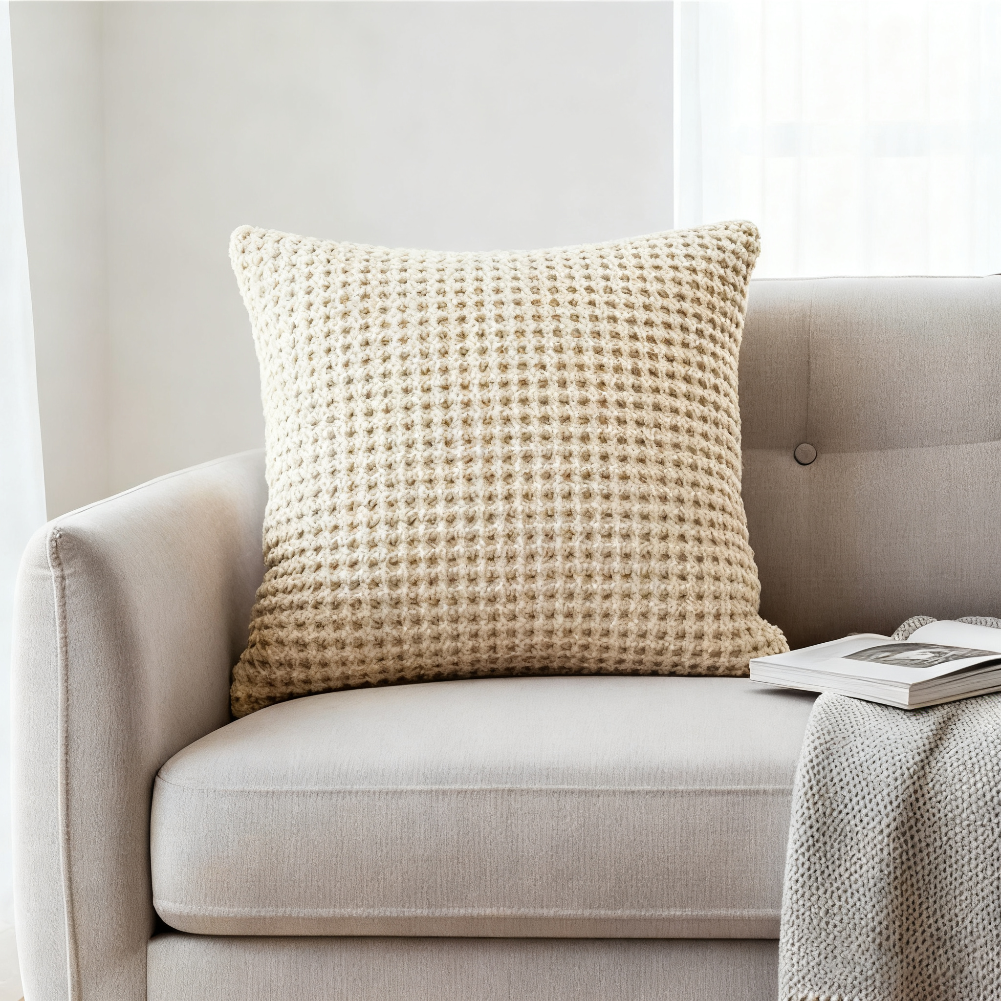 오프화이트 니트 울 베개