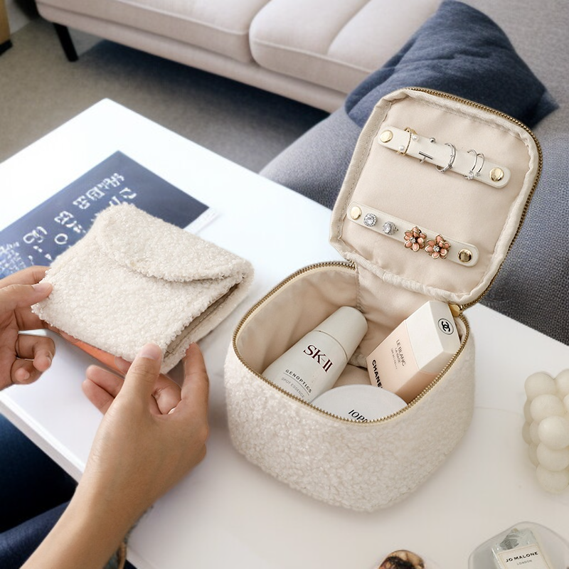 Beliebte Schmuckschatulle aus Lammsamt, multifunktionale Kosmetiktasche, Schmucktasche, tragbare und