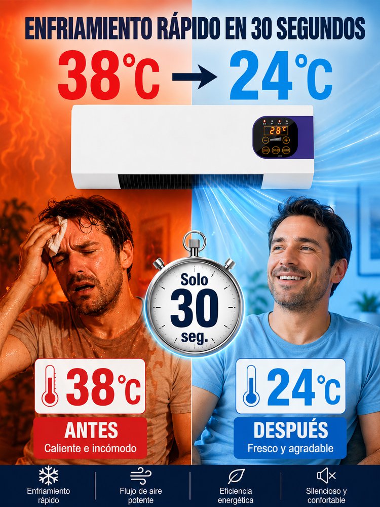Climatizador Portátil Sin Instalación | Frío en 30s, Ahorra 75% de Luz | 4 en 1