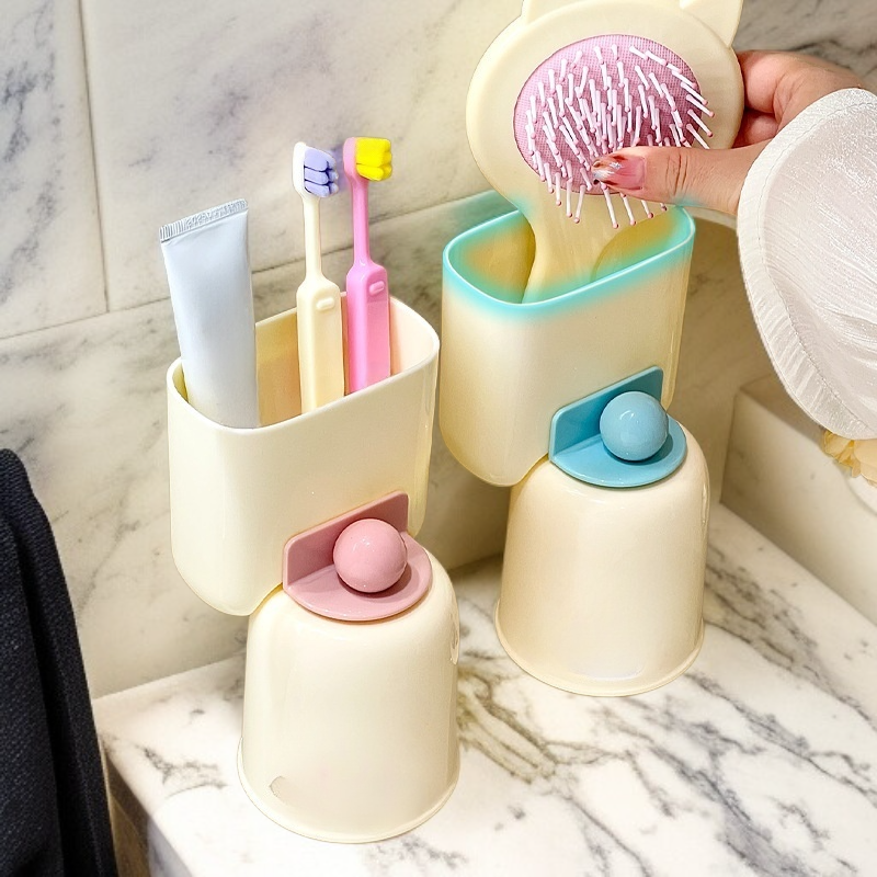 Non perforated magnetic suction inverted drain toothbrush cup storage rack