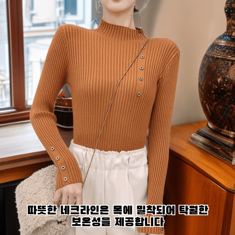 버튼다운 터틀넥 스웨터