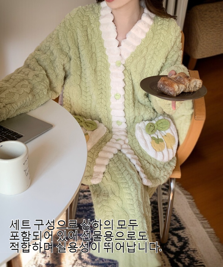여성용 기모 두꺼운 잠옷 세트 전체 이미지