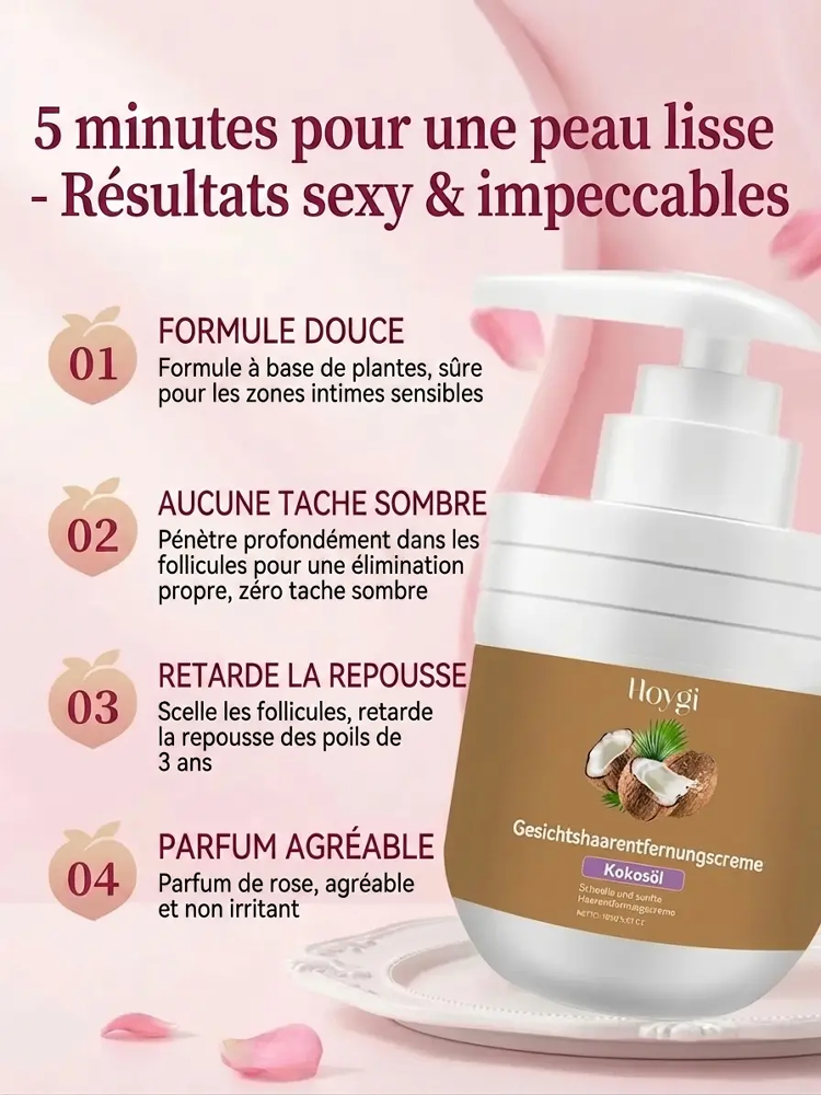 Crème Dépilatoire Soin Premium | Action 1 Minute | Peau Sensible | Extrait de Coco ✨