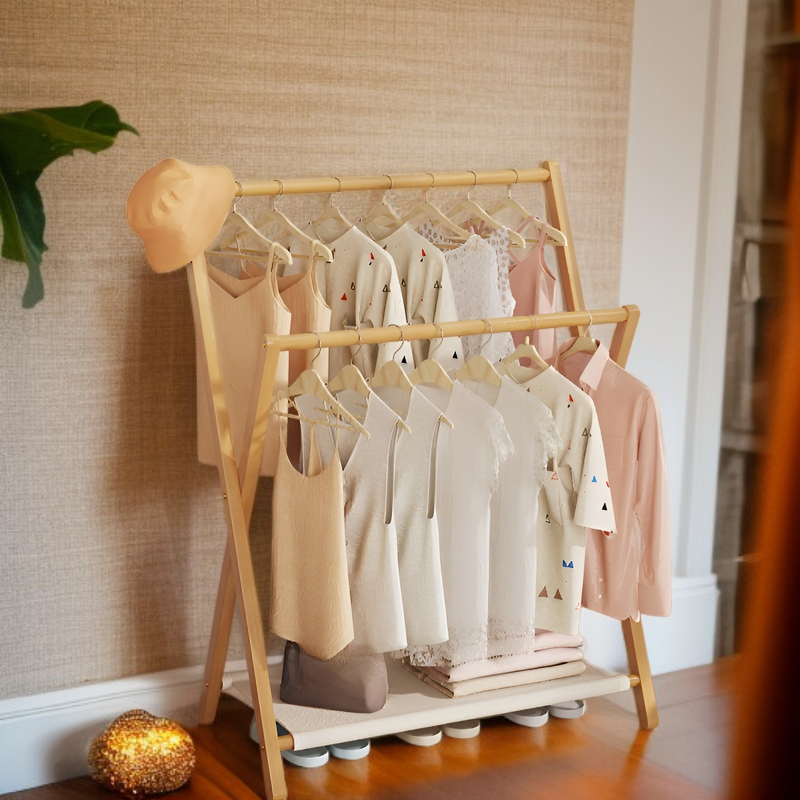 竹制折叠室内衣帽架 晾衣架  シンプル オシャレ 简易衣架 天然材质 无异味 方便收纳 一人暮らし 新生活応援