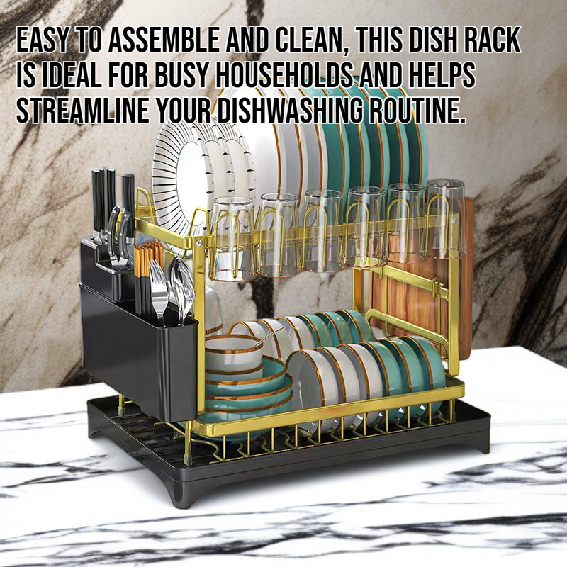 Multifunctional dish rack holding plates and utensils