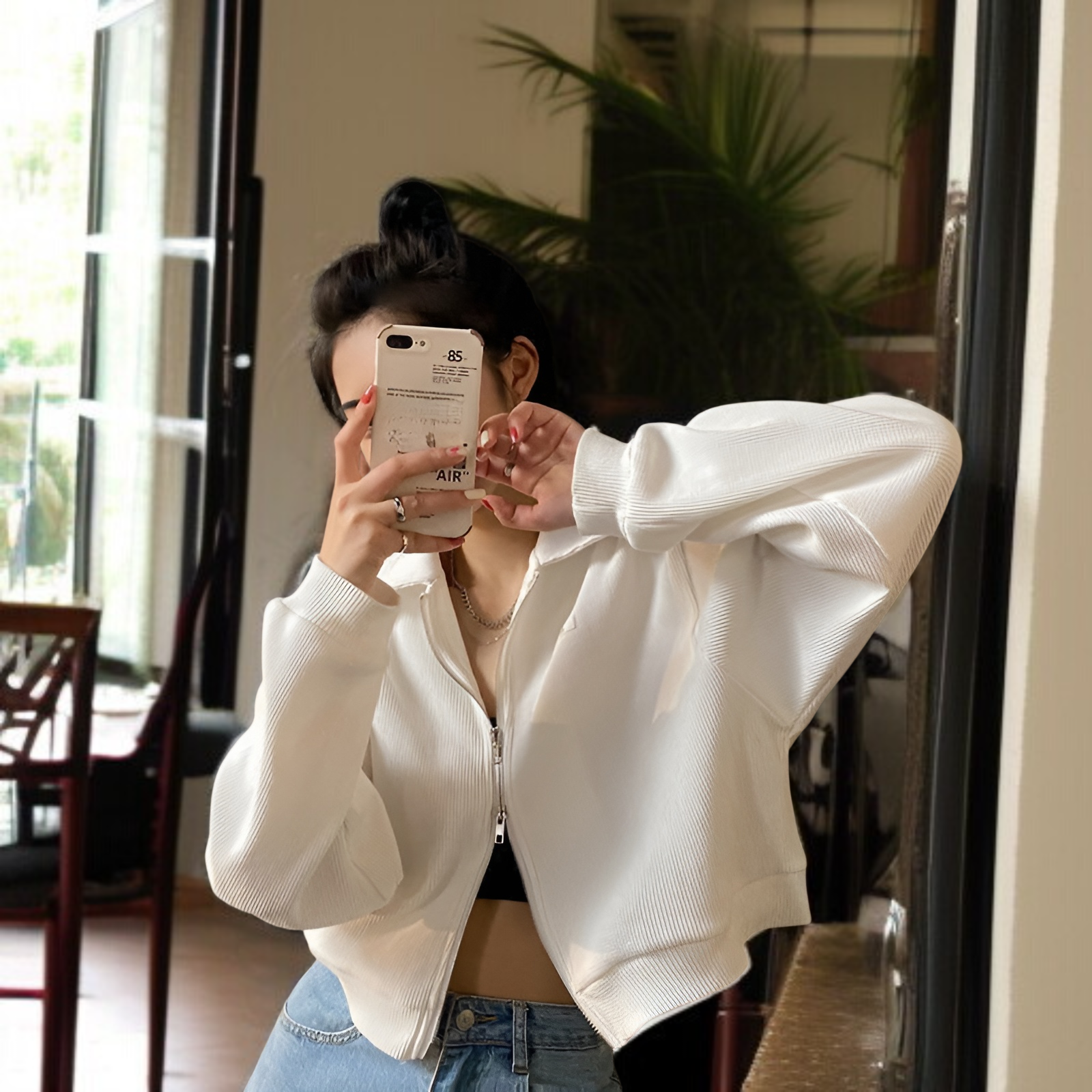 女性用ジッパー付きスポーツワッフルジャケット、春と秋のスタイル、万能カーディガン、学生向けの新しいスタイル、ショートトップス