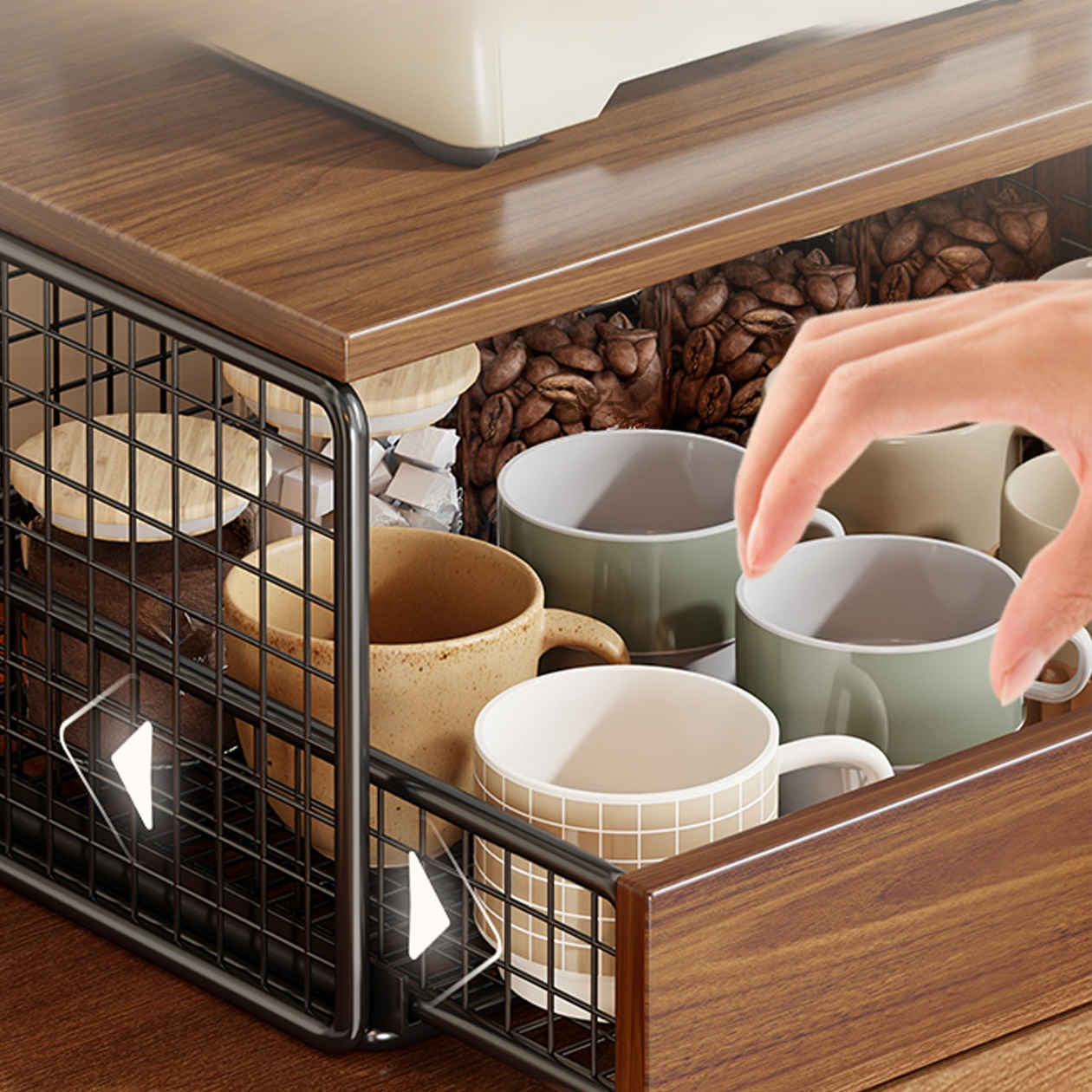 커피머신 수납 선반 원목 스타일 모던 티백 테이블 데스크탑 선반 바테이블 컵홀더