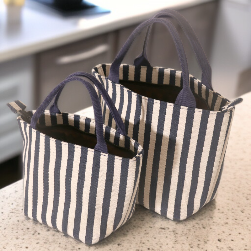 스트라이프 프린트 캔버스 토트백