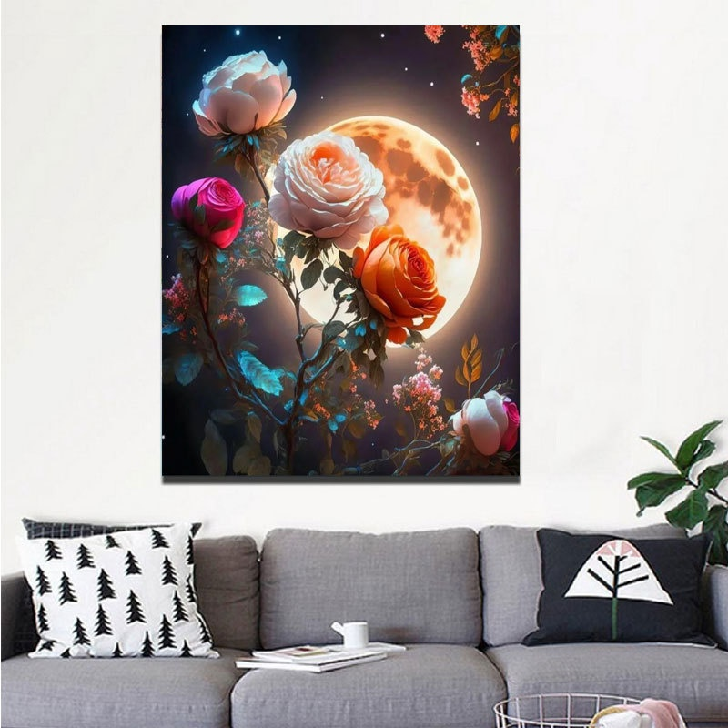 Moonlight Floral Diamond Painting Full Drill Living Room Decor