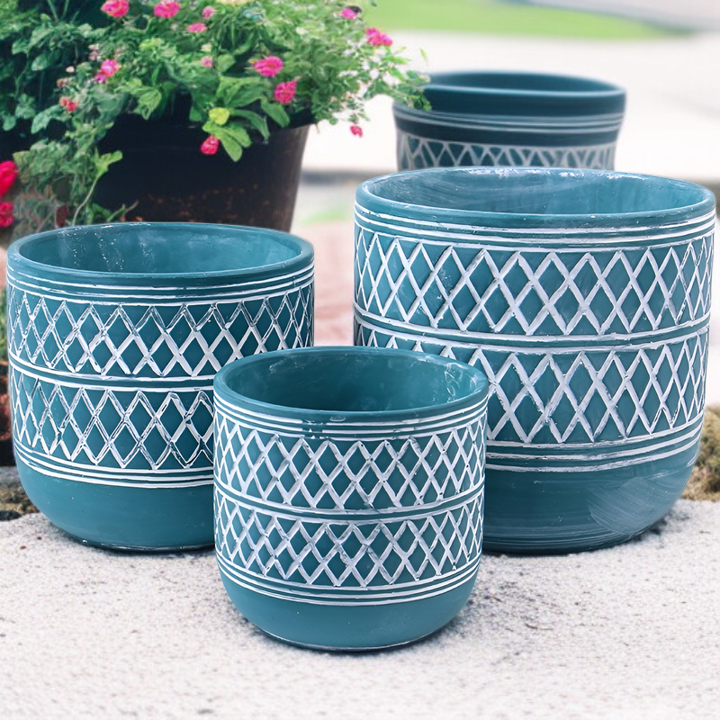 Creative ceramic green plant pot for indoor balcony