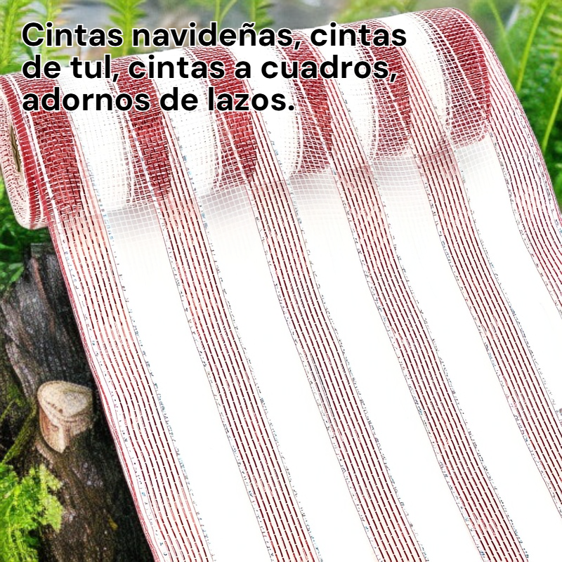 Cinta de organza navideña con cuadros y lazos decorativos