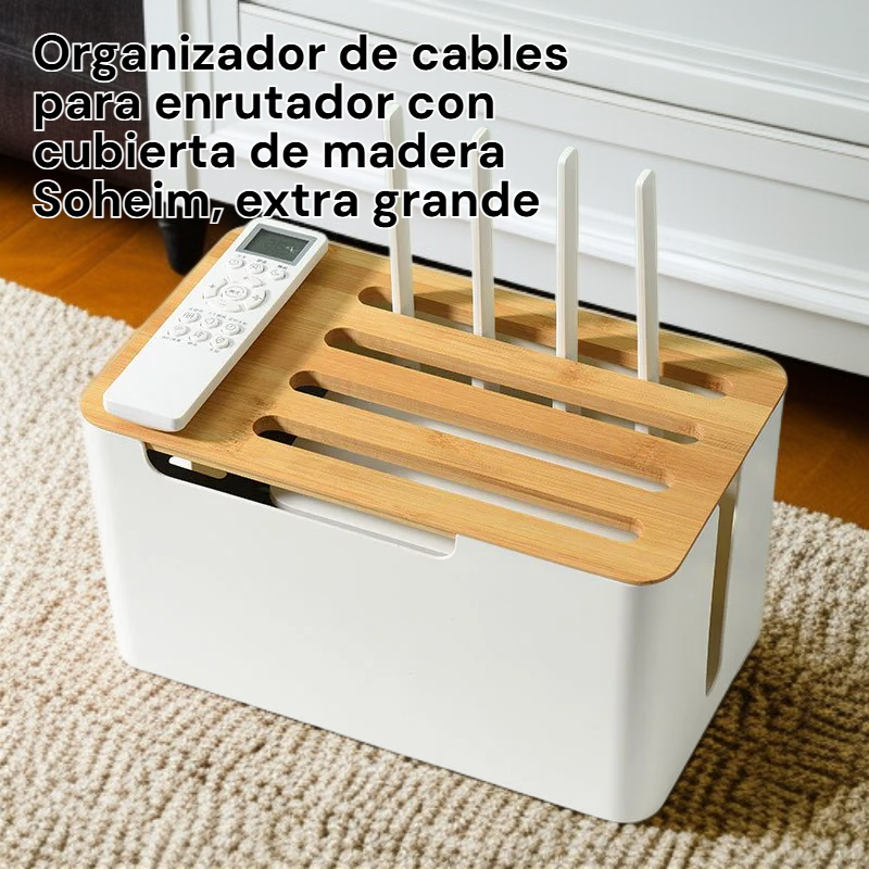 Caja organizadora de cables para router con cubierta de madera tamaño extra grande