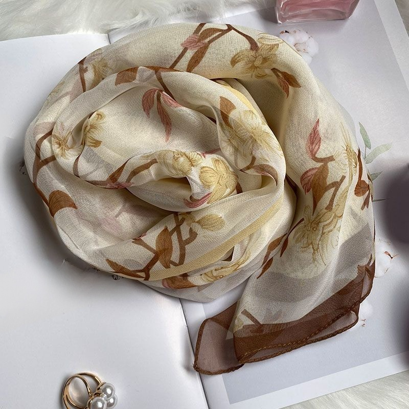 高級シルク薄手レディースロングスカーフ・おしゃれで万能