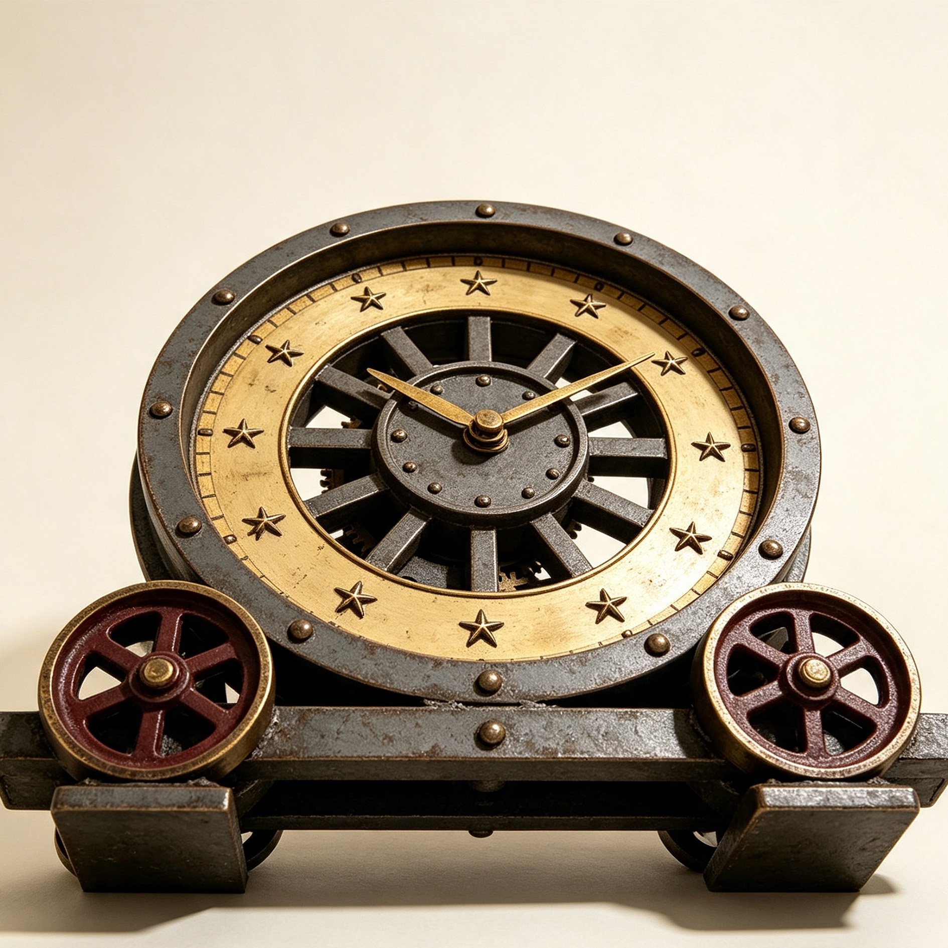 Vintage wheel-rail star pattern clock