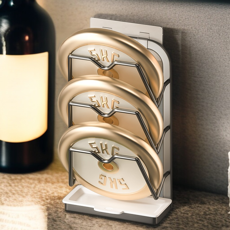 펀치 없는 벽면형 냄비 뚜껑 수납 선반