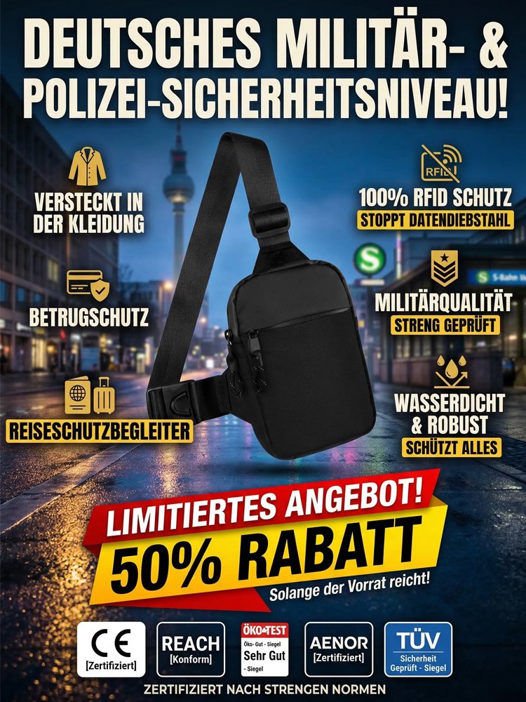 Wasserdichtes, diebstahlsicheres Brusttaschen mit mehreren Fächern