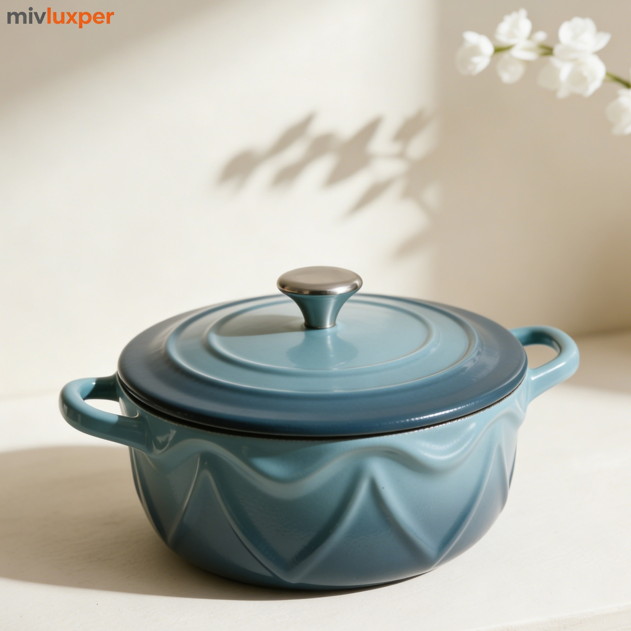 Olla de hierro fundido esmaltado sobre cocina de inducción