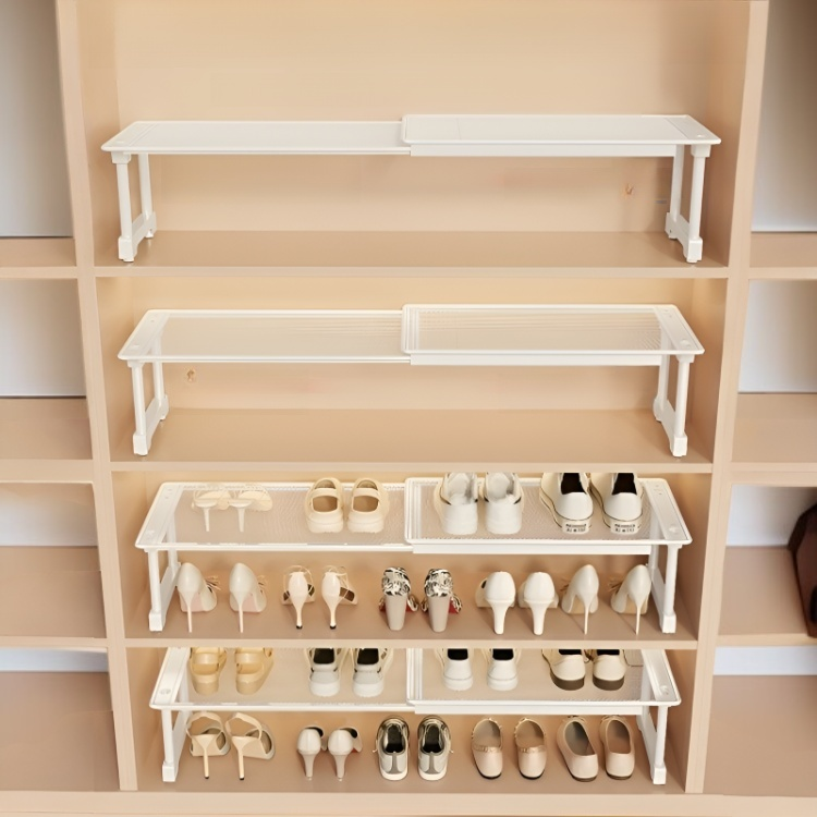Retractable shoe cabinet with layered partitions for organized storage