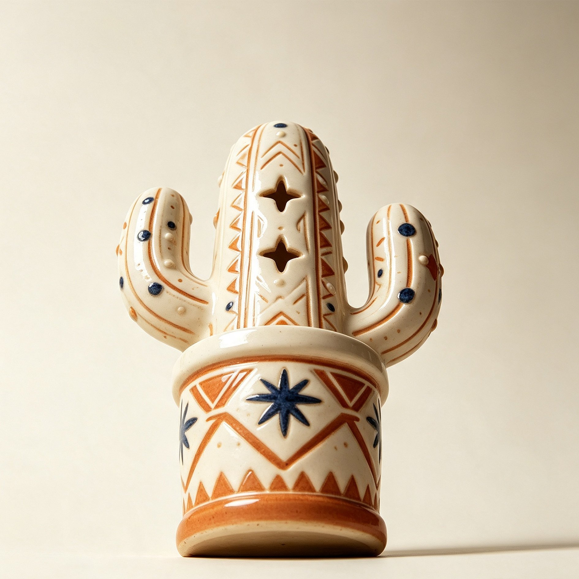 Ethnic-style hollowed-out cactus ceramic ornament