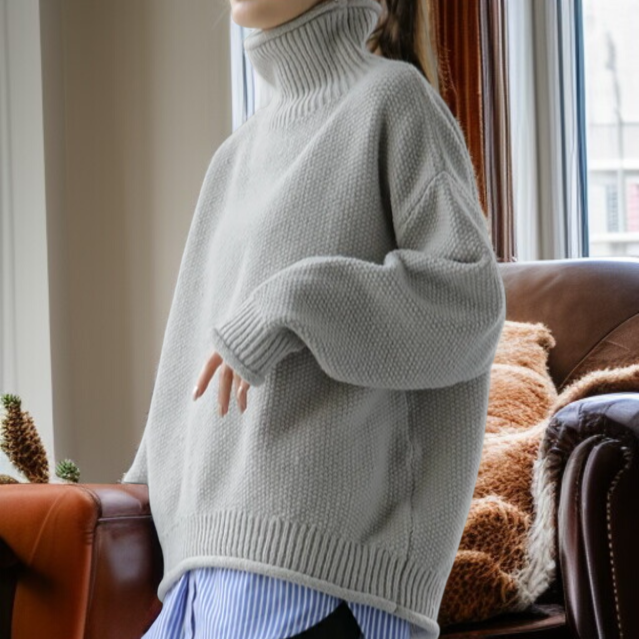 여성 봄 루즈핏 면 폴라 니트 빈티지 반폴라 니트 풀오버 롤업 니트