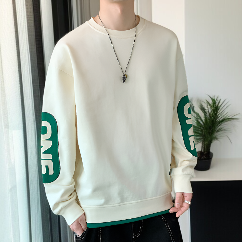 メンズ秋冬ニット中わたスウェットゆったりカジュアルプリントラウンドネックメンズスウェットシャツ