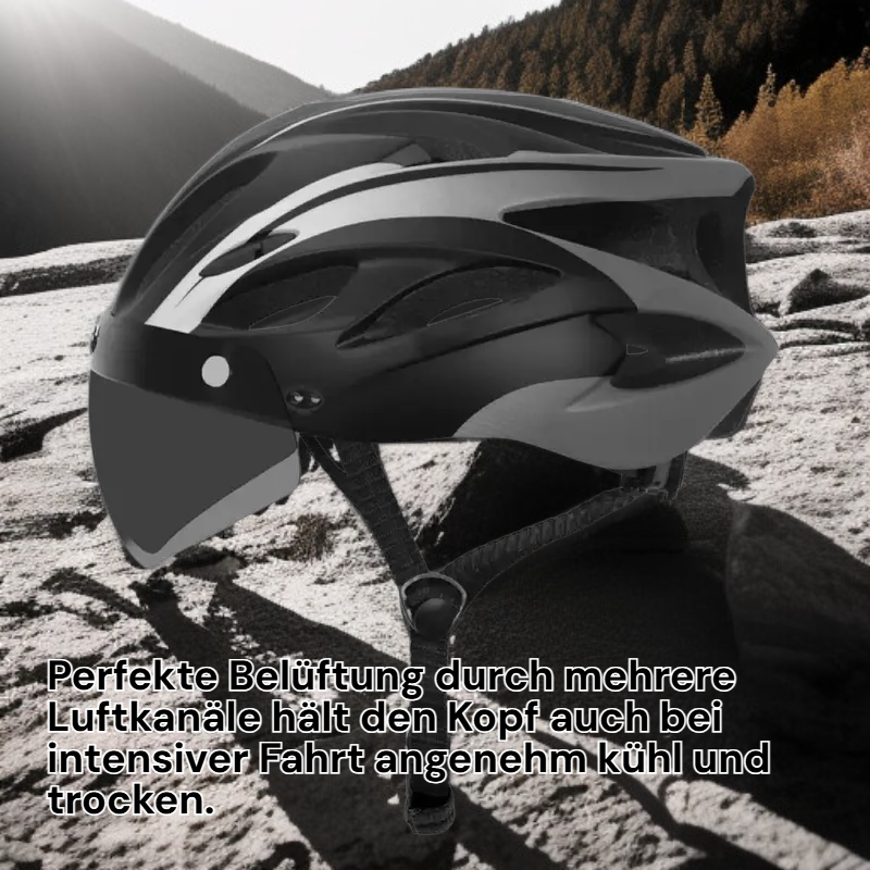 Leichter In-Mold Fahrradhelm mit integrierter Schutzbrille und Rücklicht für Damen und Herren