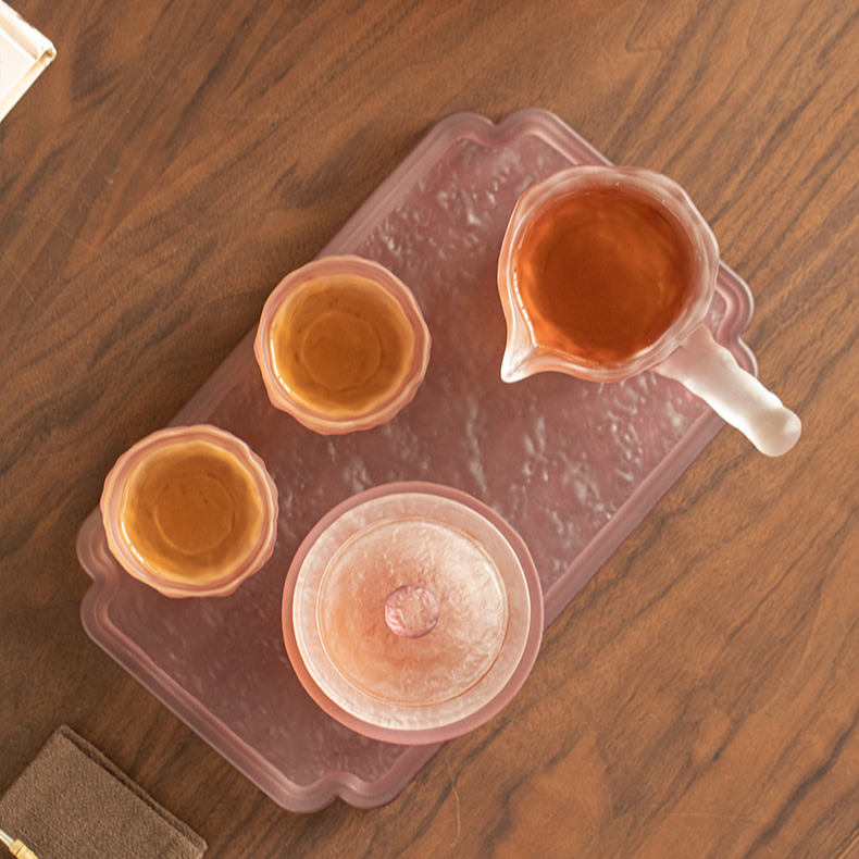 Frosted Amethyst Glass Tea Set, Five-Piece Collection