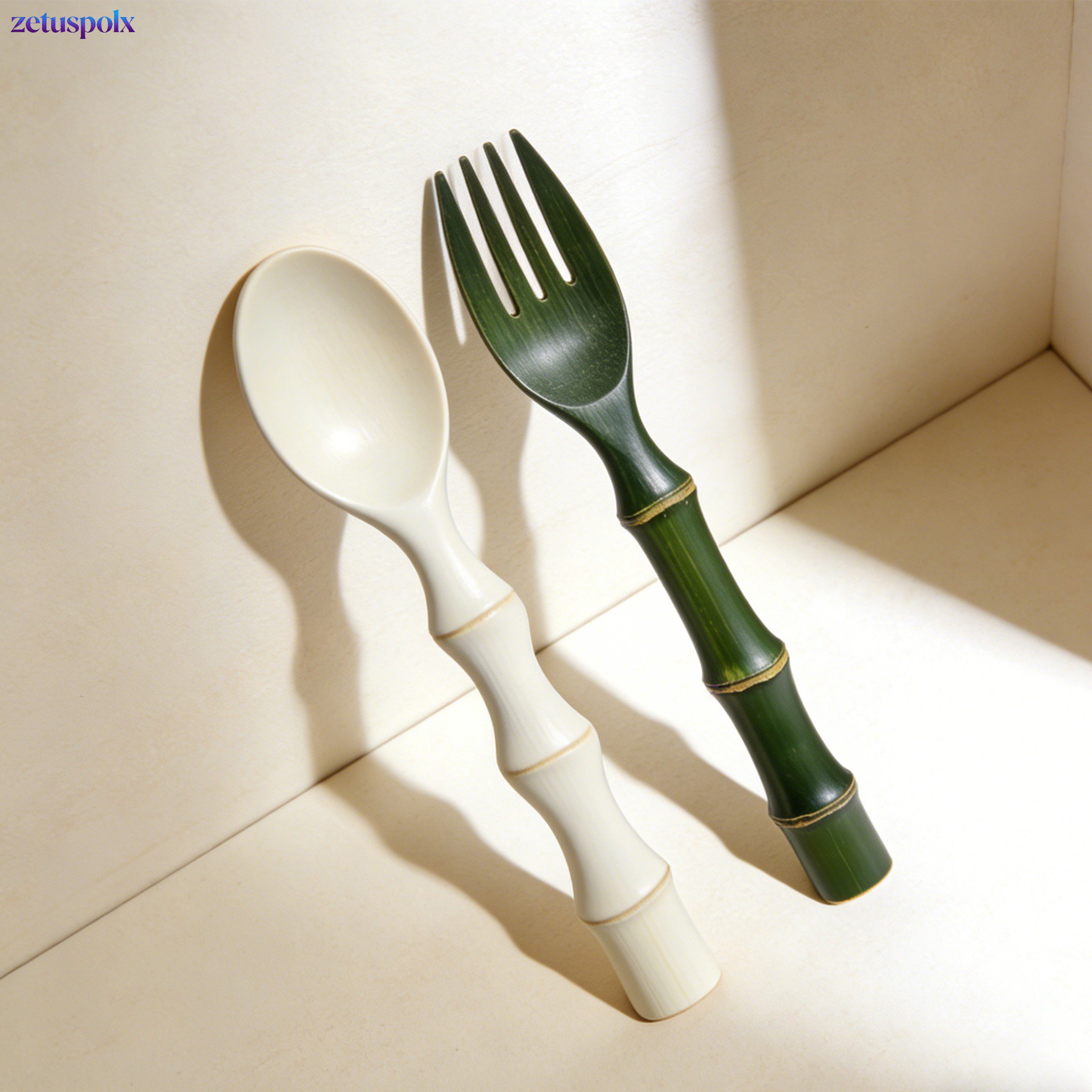 Complete bamboo tableware set on a dining table