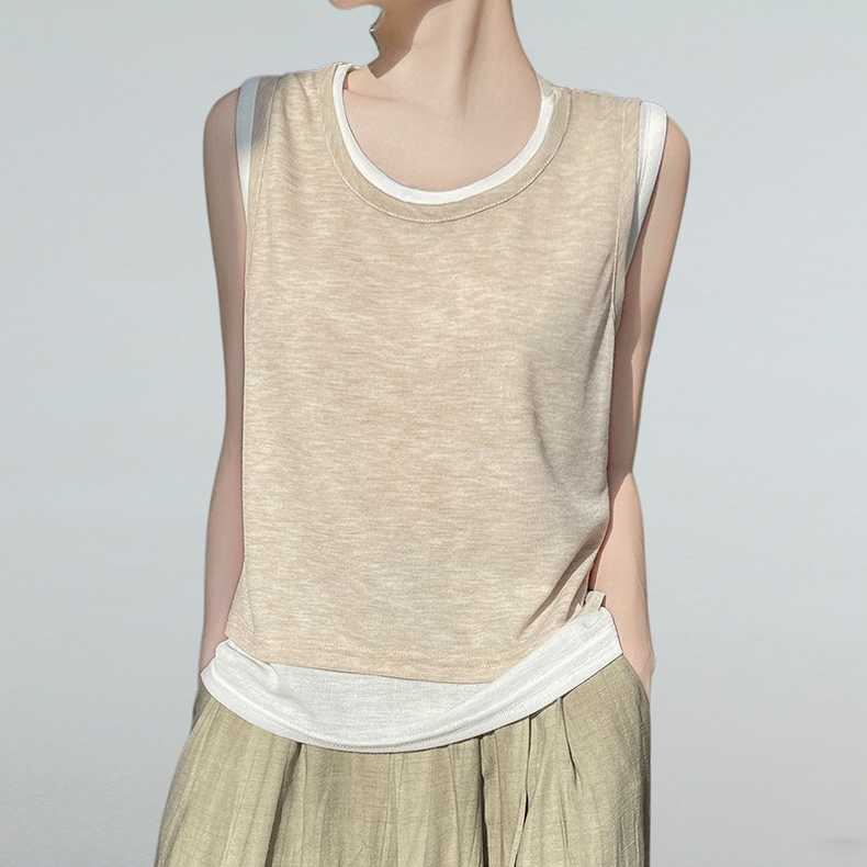 本物の2点セット・ラウンドネックキャミソールタンクトップ