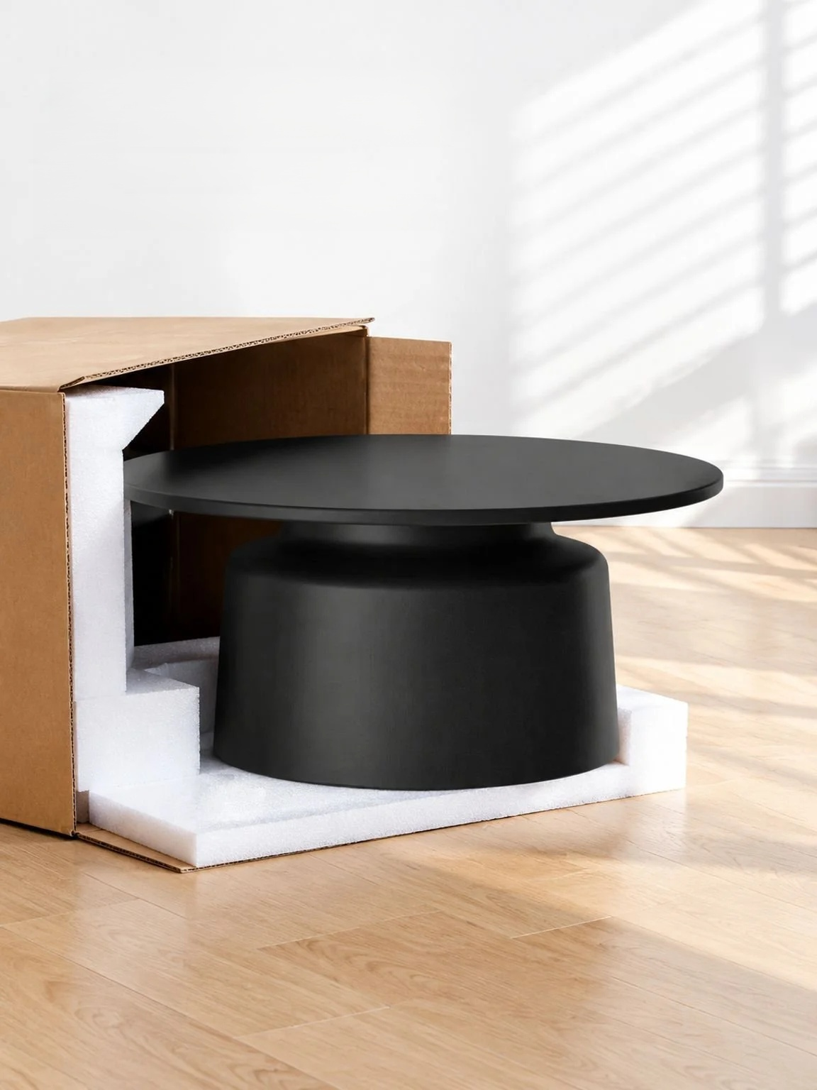Modern round tea table with a clean minimalist design