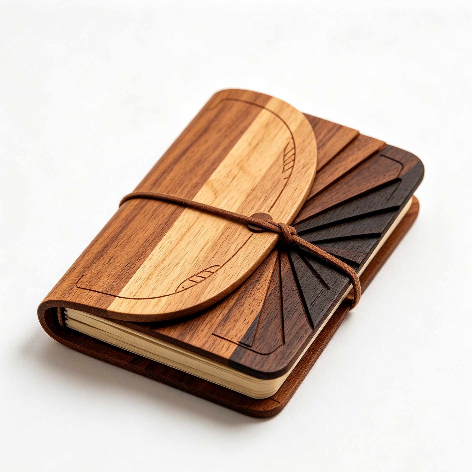 Unique wooden notebook with intricate carving