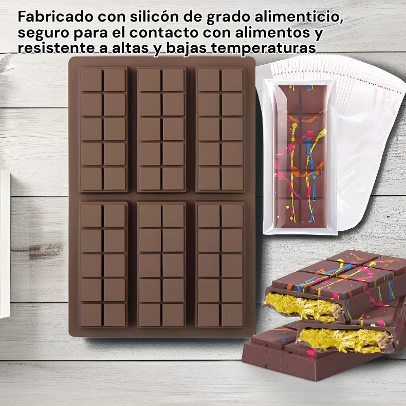 Molde de silicón grado alimenticio para barras de chocolate multifuncional para repostería