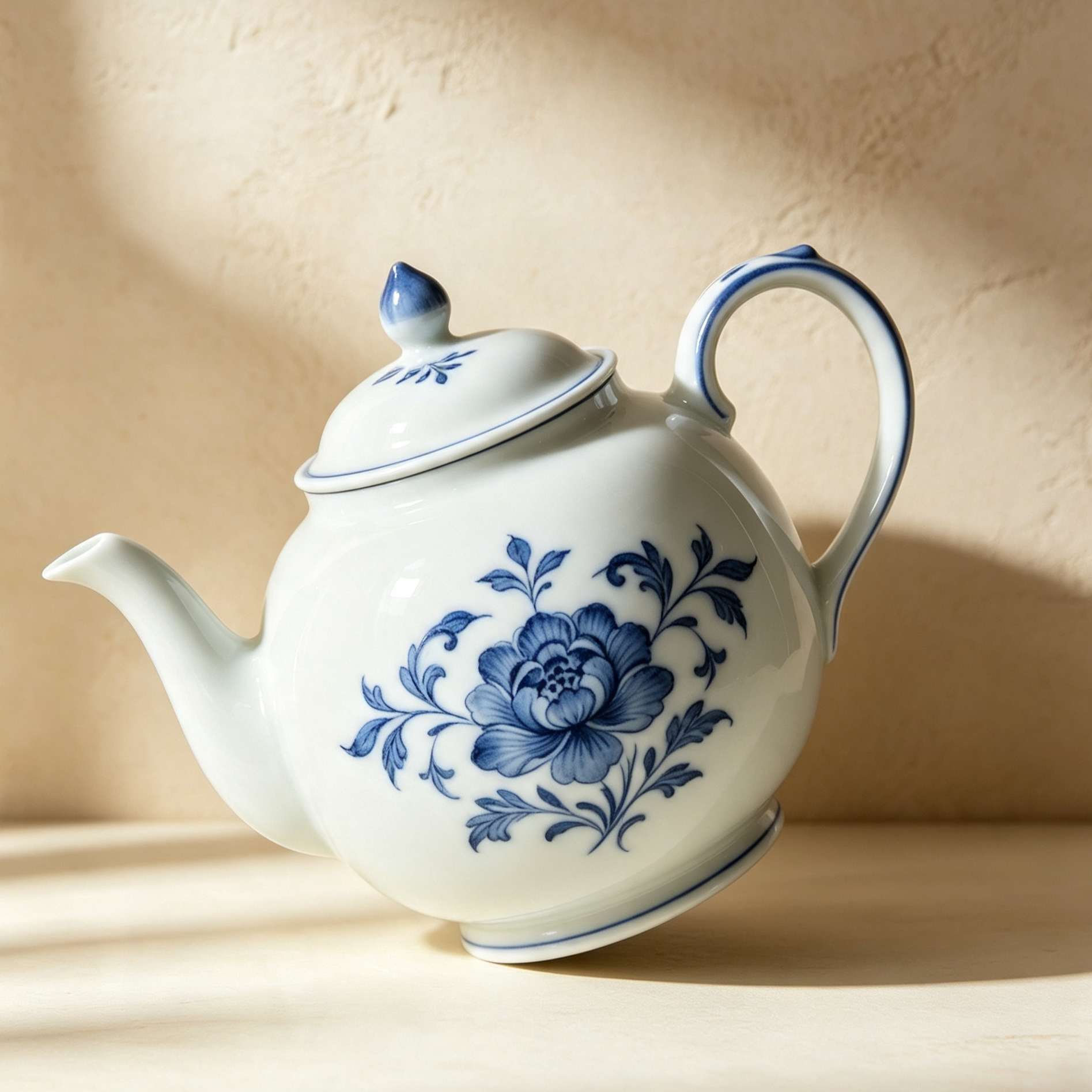 Blue and white peony porcelain teapot