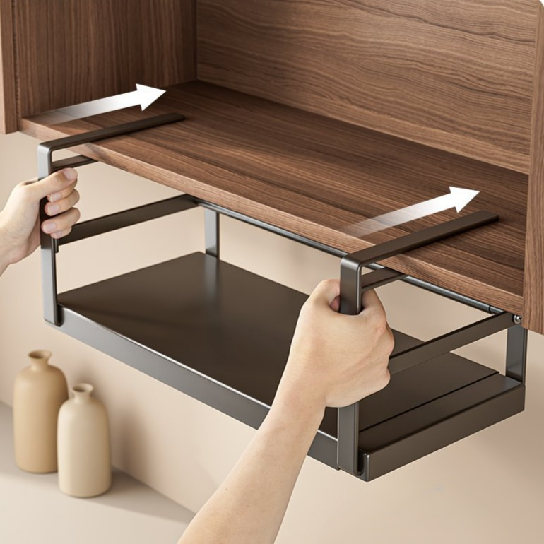 伸縮式廚房收納架 櫥櫃下懸掛分層置物籃 多功能調味料收納神器