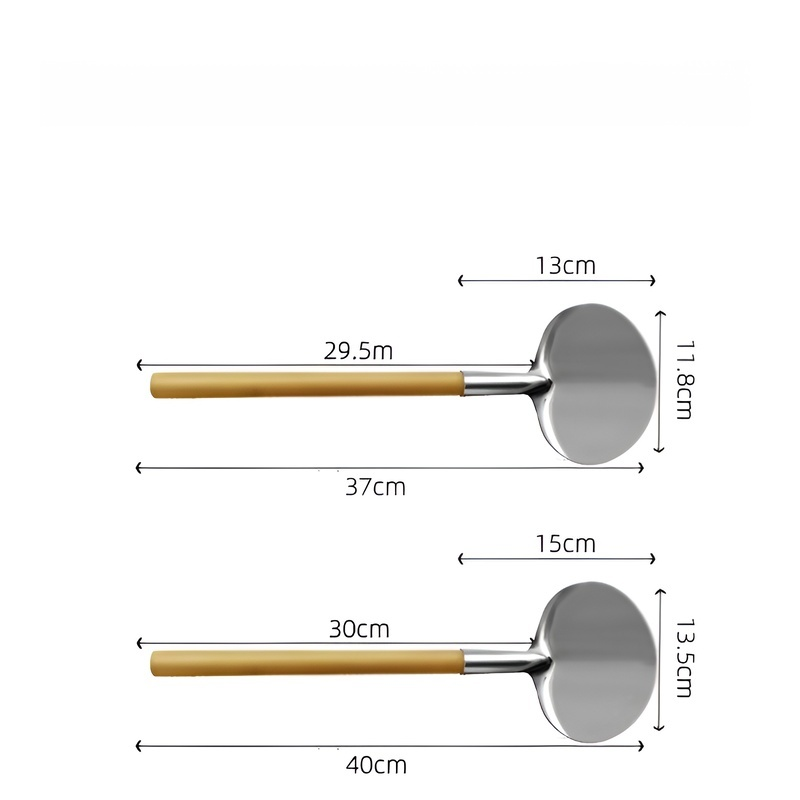 Solid Wood Handle Nonstick Pan Round Stir-fry & Turner Spatula