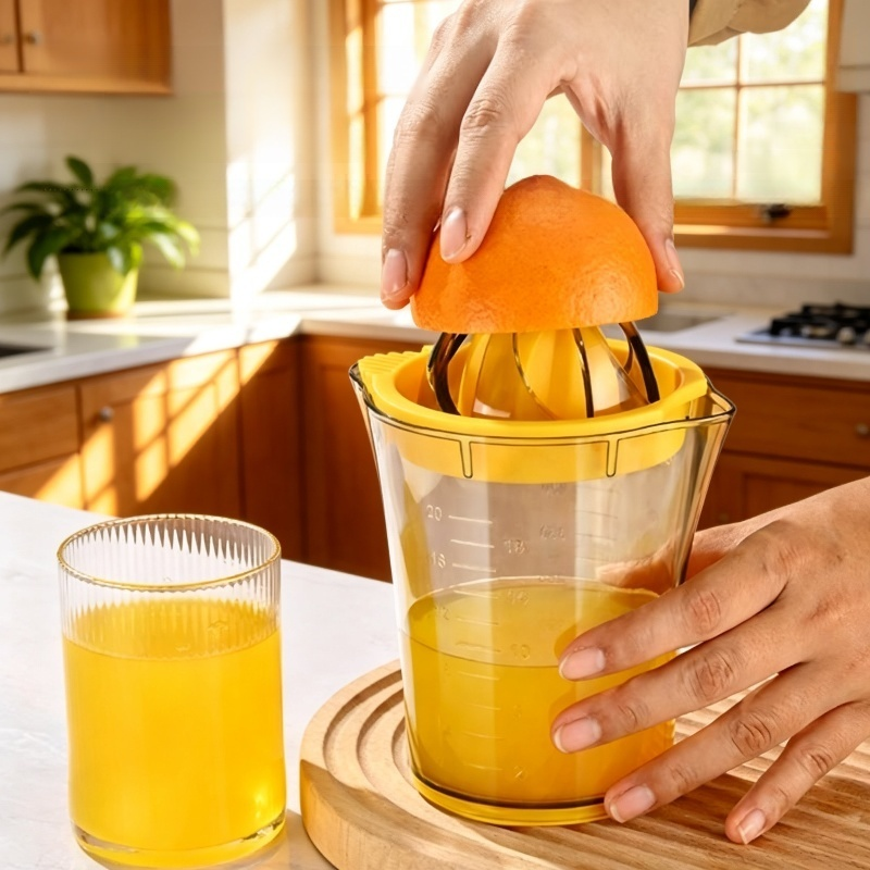 เครื่องคั้นน้ำผลไม้แบบมือหมุน พร้อมถ้วยตวงแบบมีขีดบอกปริมาตร