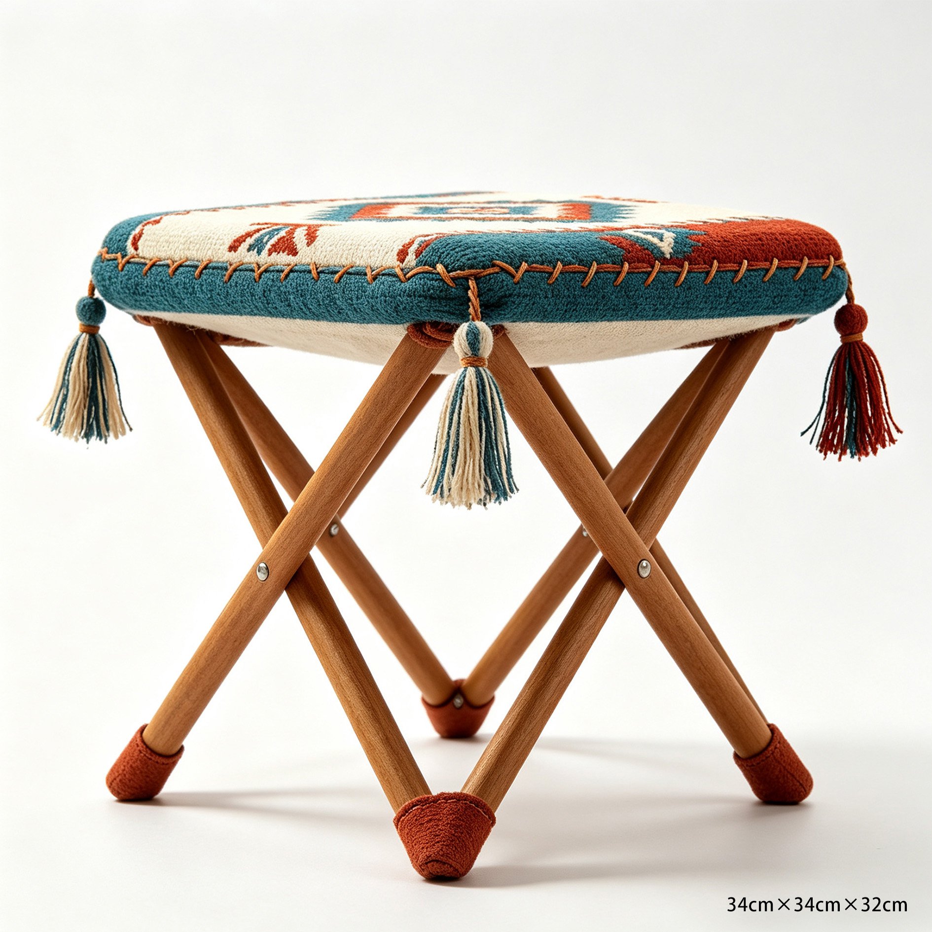 Compact folding stool with unique lush pattern upholstery
