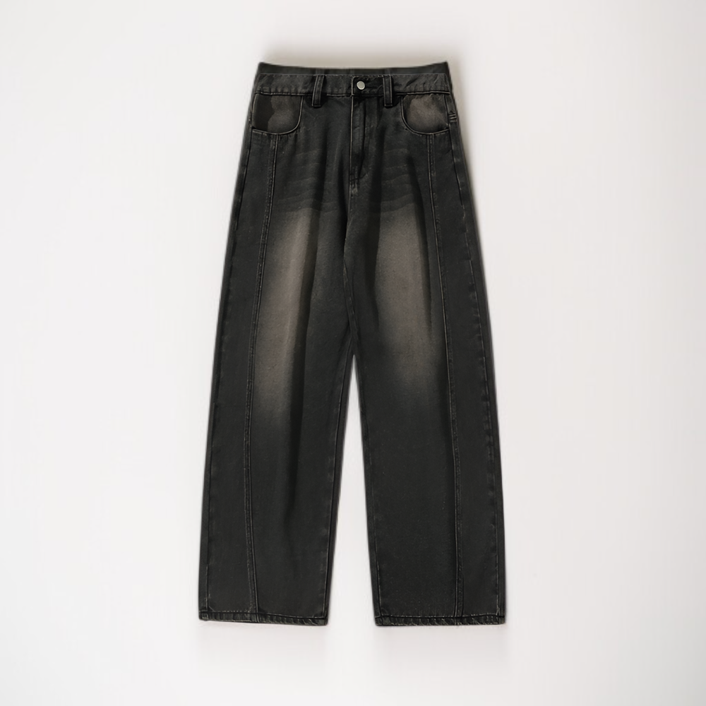 春新作メンズ分割パッチワークワイドシルエットデニムパンツ