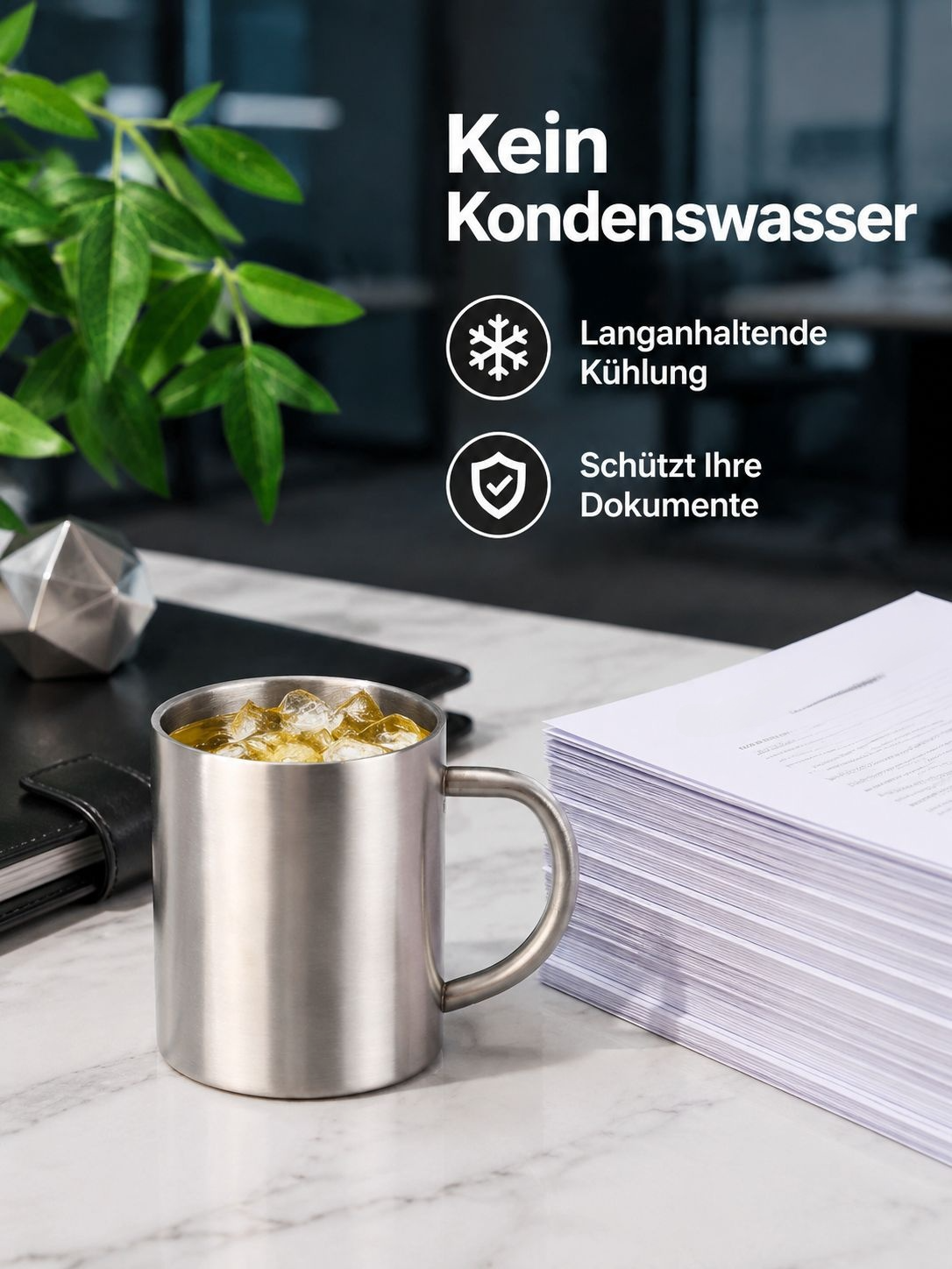 Becher aus Edelstahl 304 mit doppelwandigem Griff