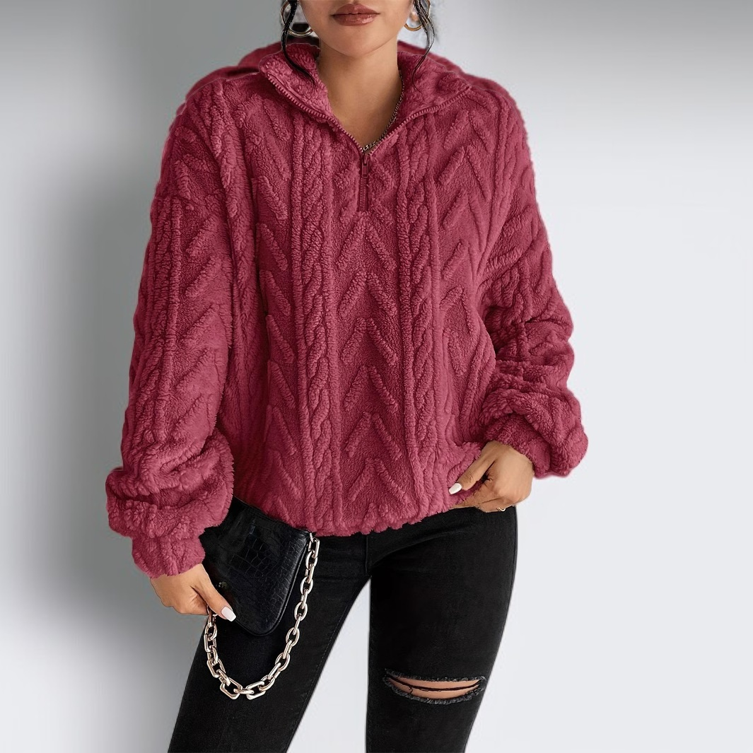 여성용 양면 플러시 니트 꽃무늬 스웨트셔츠