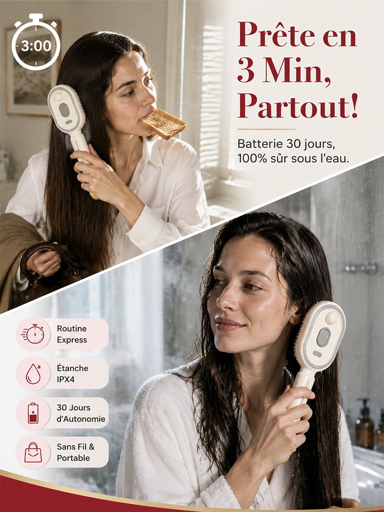 [Secret d'Hollywood] Brosse Lissante 5-en-1 | Lumière Rouge Anti-Chute | Zéro Dégât Thermique ✨