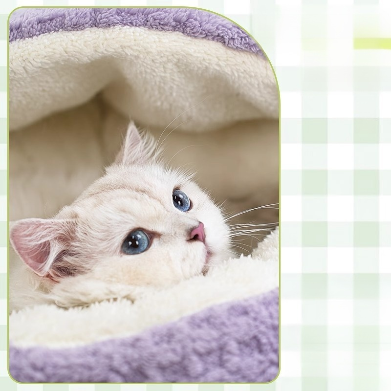 Soft Plaid Semi-Enclosed Cat Shell Bed