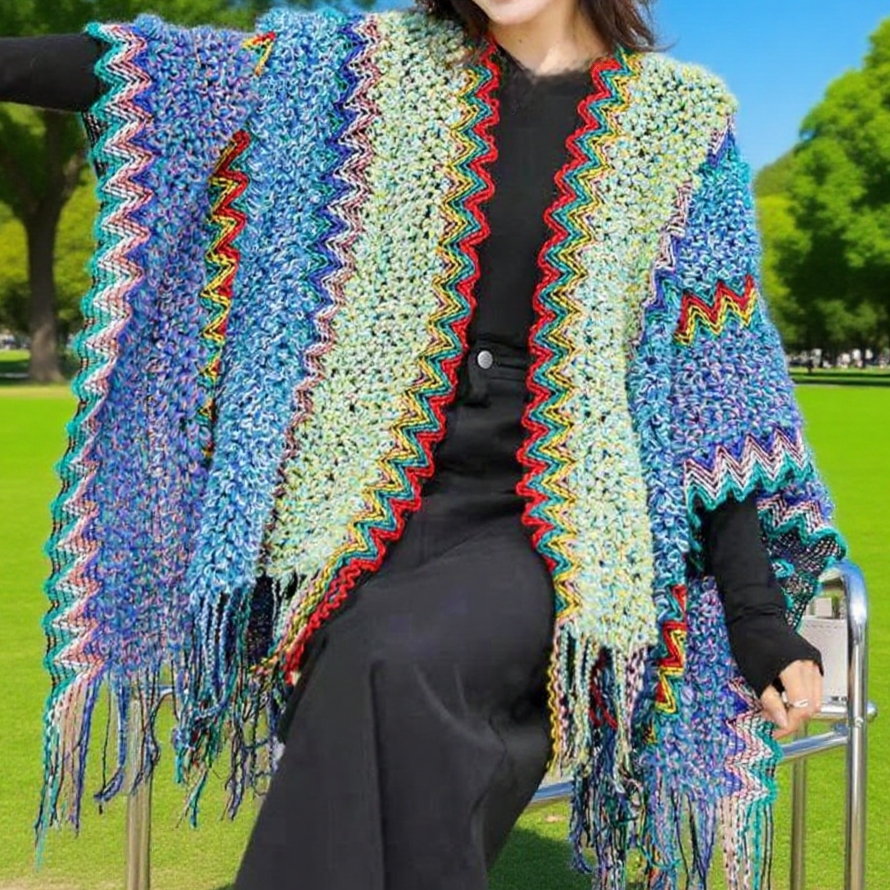 A women's woolen printed cape with two sides and a shawl